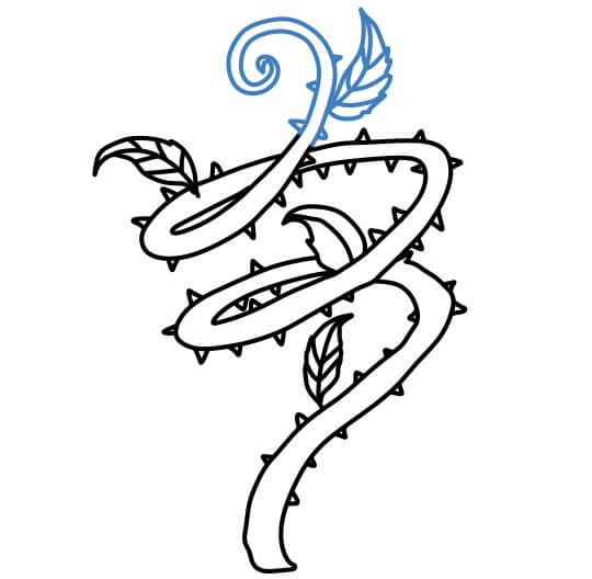 Hướng dẫn vẽ cây dây leo xoắn có nhiều gai. - Bước 11