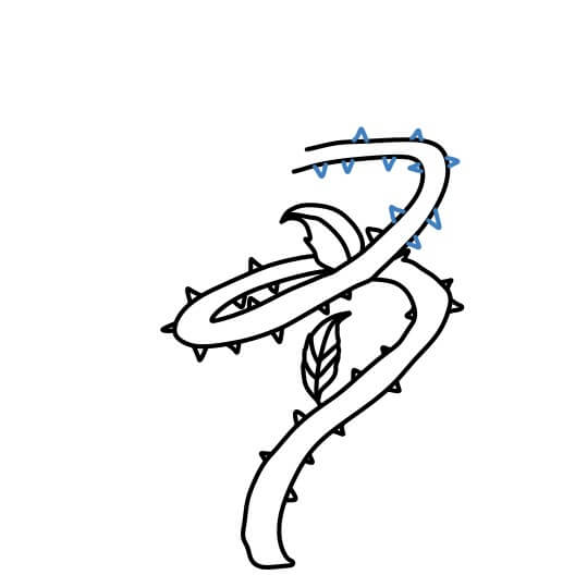 Hướng dẫn vẽ cây dây leo xoắn có nhiều gai. - Bước 7