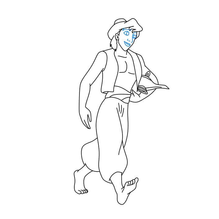 Hướng dẫn cách vẽ nhân vật Aladdin đang cầm cây đèn thần - Bước 7