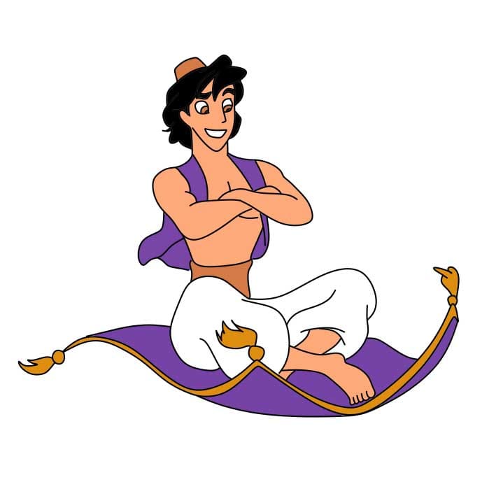Hướng dẫn cách vẽ nhân vật Aladdin đang ngồi lên tấm thảm bay