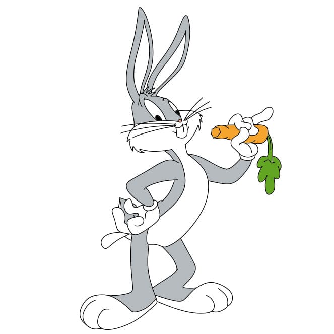 Hướng dẫn vẽ nhân vật Bugs Bunny đang ăn cà rốt cho bé