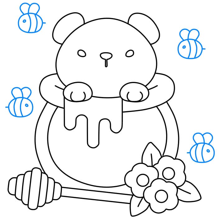 Hướng dẫn cách vẽ chú gấu dễ thương đang ở trong chiếc bình đựng mật ong đơn giản và đẹp cho bé - Bước 7