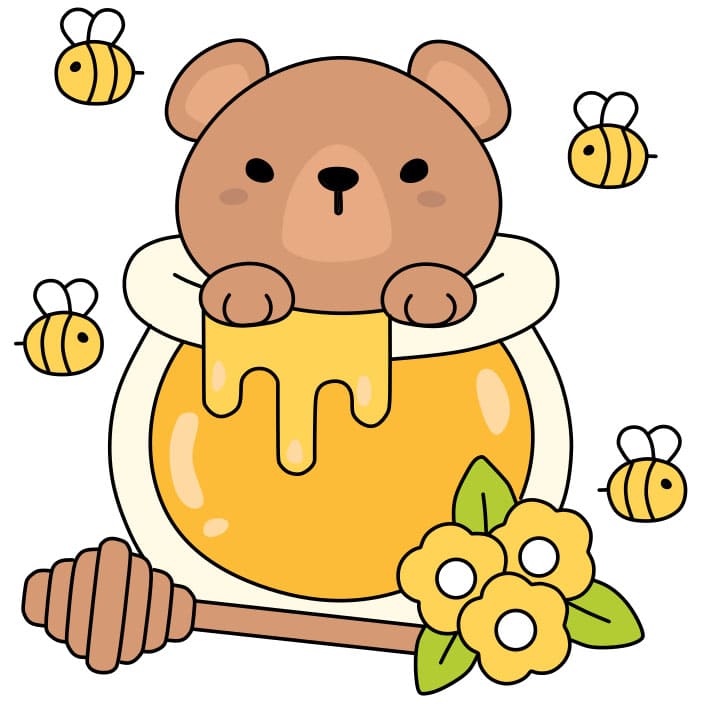 Hướng dẫn cách vẽ chú gấu dễ thương đang ở trong chiếc bình đựng mật ong đơn giản và đẹp cho bé