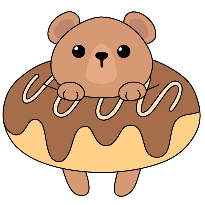Hướng dẫn cách vẽ chú gấu dễ thương với một cái bánh donut đơn giản và đẹp cho bé - Bước 6