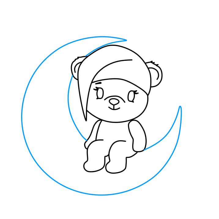 Hướng dẫn cách vẽ chú gấu dễ thương đang ngồi trên mặt trăng đơn giản và đẹp cho bé - Bước 7