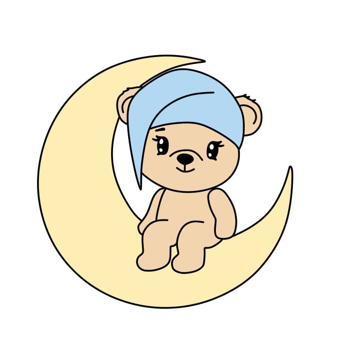 Hướng dẫn cách vẽ chú gấu dễ thương đang ngồi trên mặt trăng đơn giản và đẹp cho bé - Bước 8