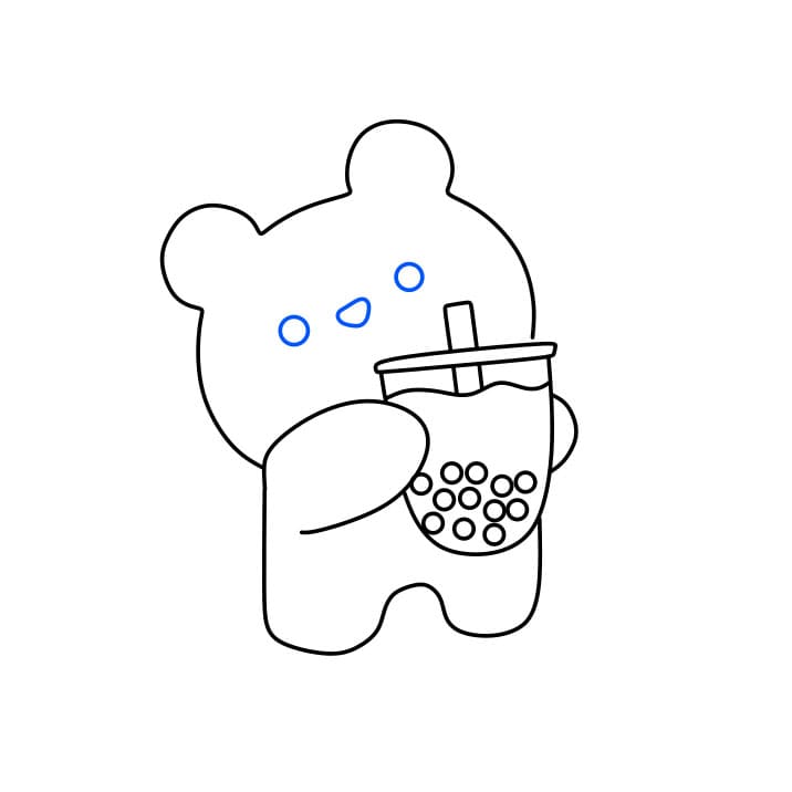 Hướng dẫn cách vẽ chú gấu dễ thương đang uống trà sữa đơn giản và đẹp cho bé - Bước 4