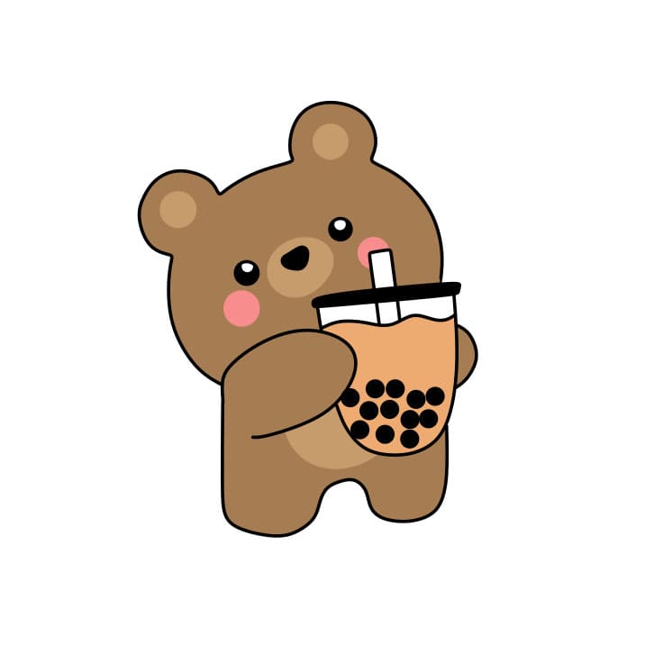 Hướng dẫn cách vẽ chú gấu dễ thương đang uống trà sữa đơn giản và đẹp cho bé - Bước 5