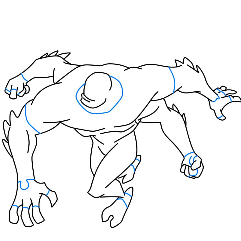Hướng dẫn vẽ dạng biến hình FOUR ARMS của Ben 10 đơn giản và đẹp cho bé - Bước 7