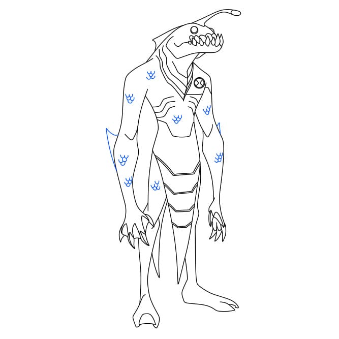 Hướng dẫn vẽ dạng biến hình RIPJAWS của Ben 10 đơn giản và đẹp cho bé - Bước 10