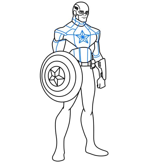 Hướng dẫn vẽ đội trưởng mĩ đơn giản và siêu ngầu cho bé - Bước 11