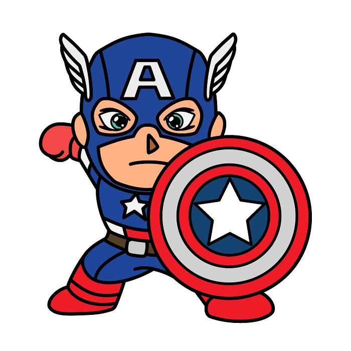 Hướng dẫn vẽ Đội Trưởng Mỹ chibi đáng yêu.