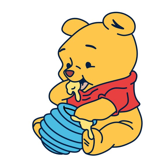 Hướng dẫn vẽ chú gấu pooh đang ăn mật ong