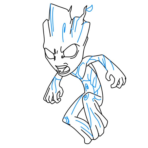 Hướng dẫn vẽ Groot (mật nhân vật trong vũ trụ điện ảnh Marvel) đơn giản và đẹp cho bé - Bước 6