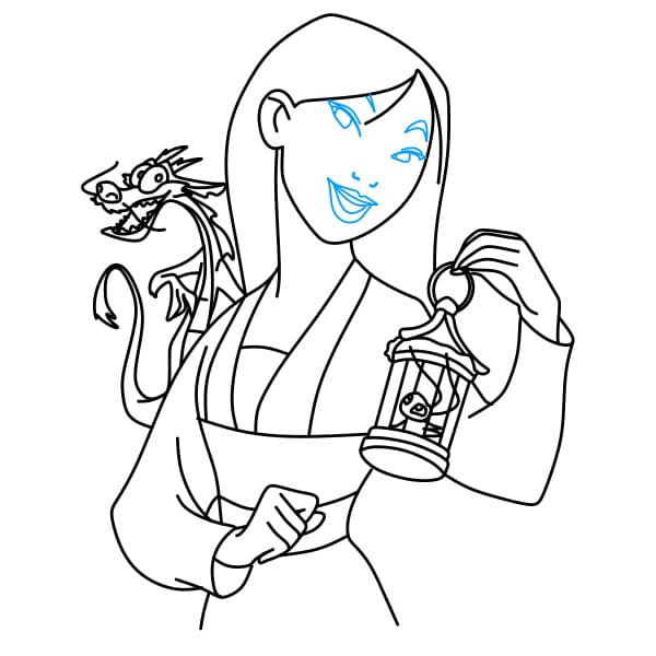 Hướng dẫn vẽ nhân vật Mulan (Hoa Mộc Lan) thân thiện cho bé - Bước 9