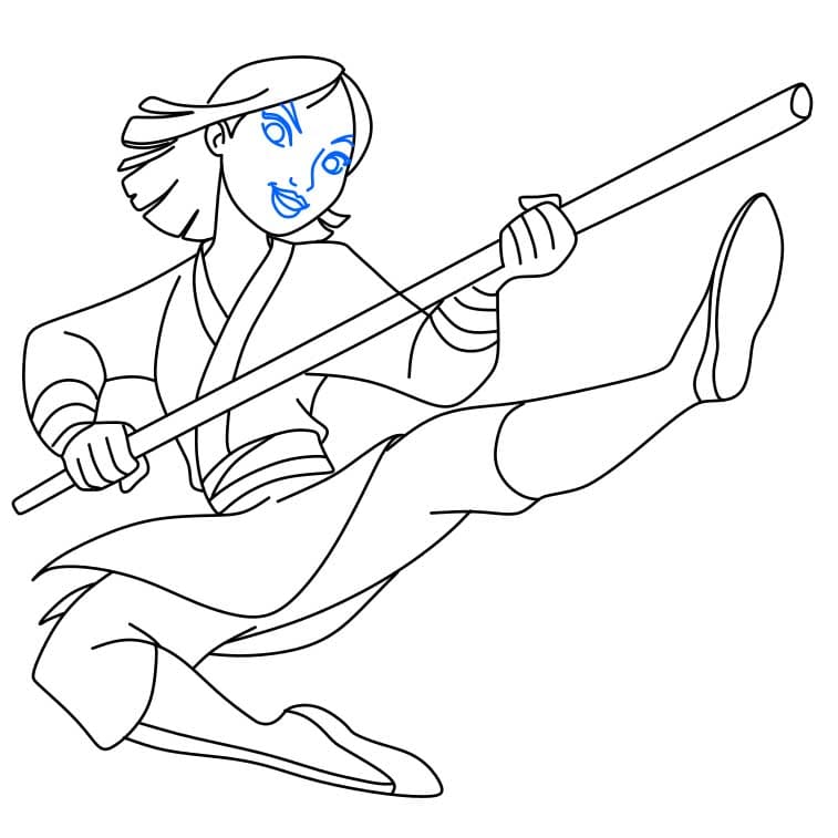 Hướng dẫn vẽ nhân vật Mulan (Hoa Mộc Lan) cho bé - Bước 7