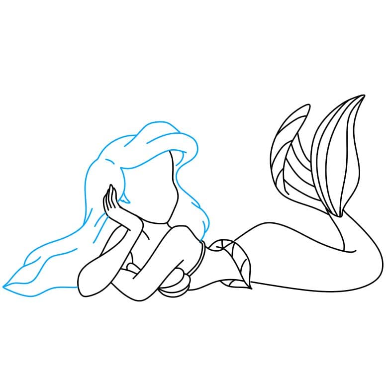 Hướng dẫn vẽ nàng tiên cá Ariel đang nằm cho bé - Bước 4