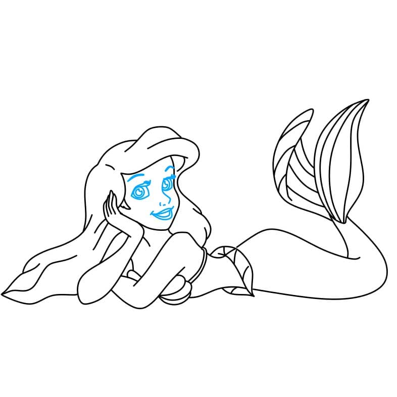 Hướng dẫn vẽ nàng tiên cá Ariel đang nằm cho bé - Bước 5