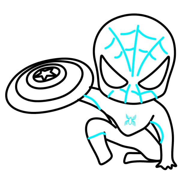 Hướng dẫn vẽ người nhện cầm khiên captain - Bước 7