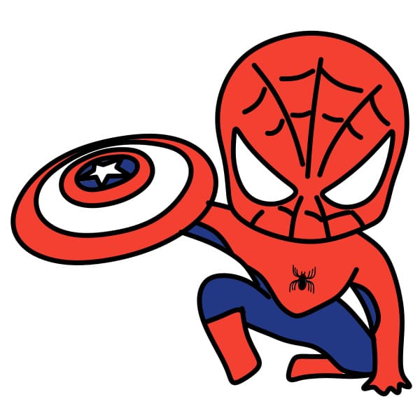 Hướng dẫn vẽ người nhện cầm khiên captain - Bước 8