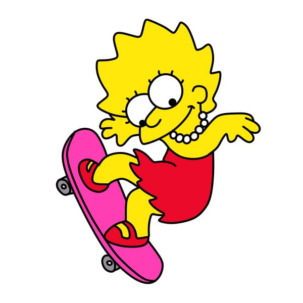 Hướng dẫn bé Lisa SImpson đang chơi trượt ván