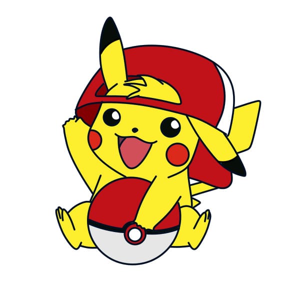 Hướng dẫn vẽ chú pikachu đang chơi với quả cầu - Bước 10