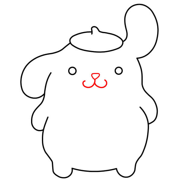 Hướng dẫn vẽ Pompompurin từng bước cho trẻ em - Vẽ mũi và miệng