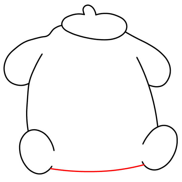 Các bước đơn giản để vẽ Pompompurin đang ngủ - Nối hai bàn chân