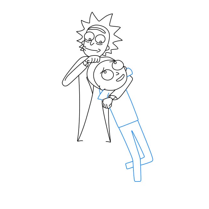 Hướng dẫn vẽ hai ông cháu Rick và Morty đang thân thiết với nhau - Bước 7