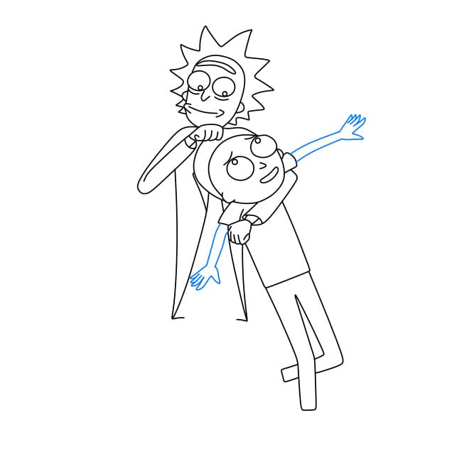 Hướng dẫn vẽ hai ông cháu Rick và Morty đang thân thiết với nhau - Bước 8