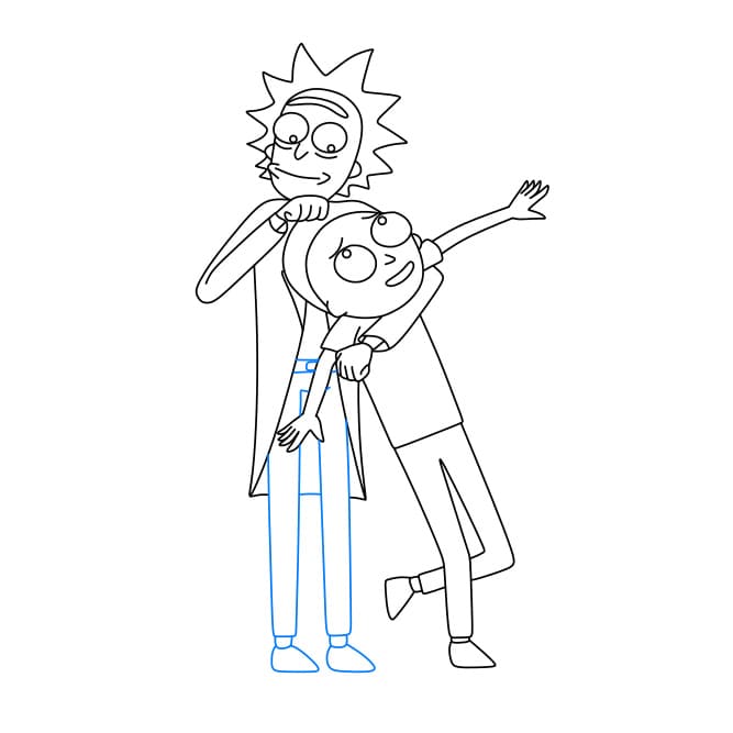 Hướng dẫn vẽ hai ông cháu Rick và Morty đang thân thiết với nhau - Bước 9