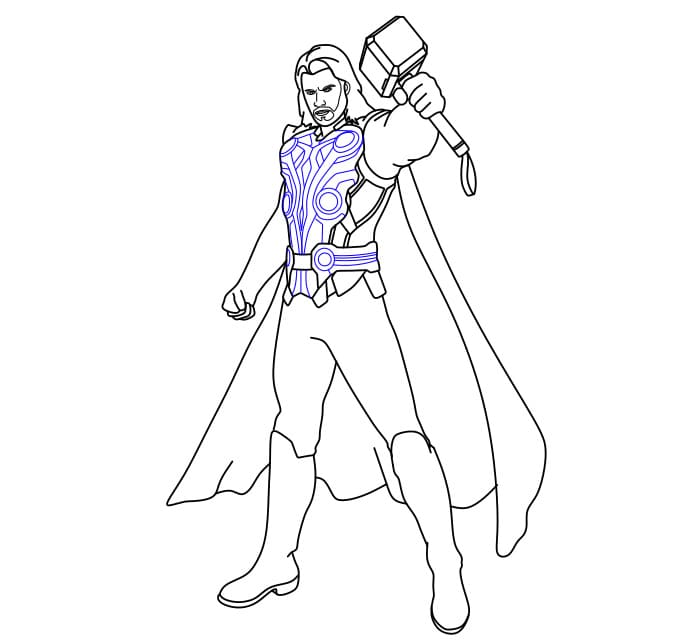 Hướng dẫn vẽ thần Thor trong vũ trụ Marver cho bé - Bước 9