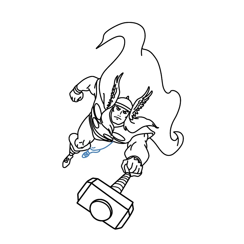 Hướng dẫn vẽ thần sấm thor đang bay. - Bước 10