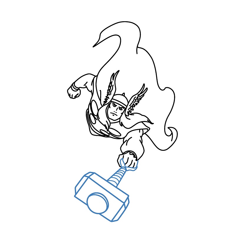 Hướng dẫn vẽ thần sấm thor đang bay. - Bước 8