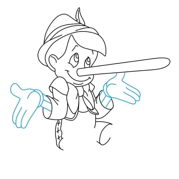 Hướng dẫn cách vẽ cậu bé người gỗ ( Pinocchio) đơn giản và đáng yêu cho bé - Bước 7