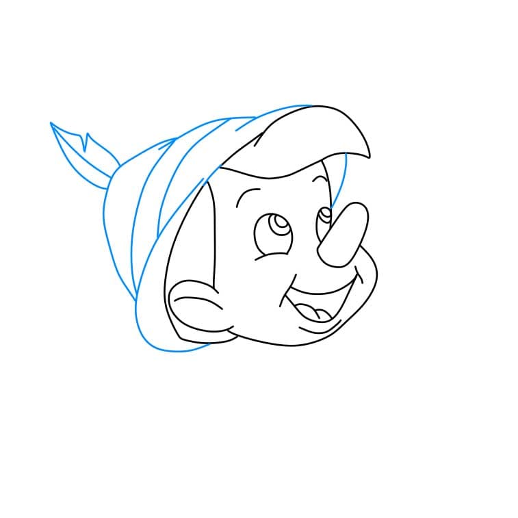 Hướng dẫn cách vẽ cậu bé người gỗ ( Pinocchio) đơn giản cho bé - Bước 4