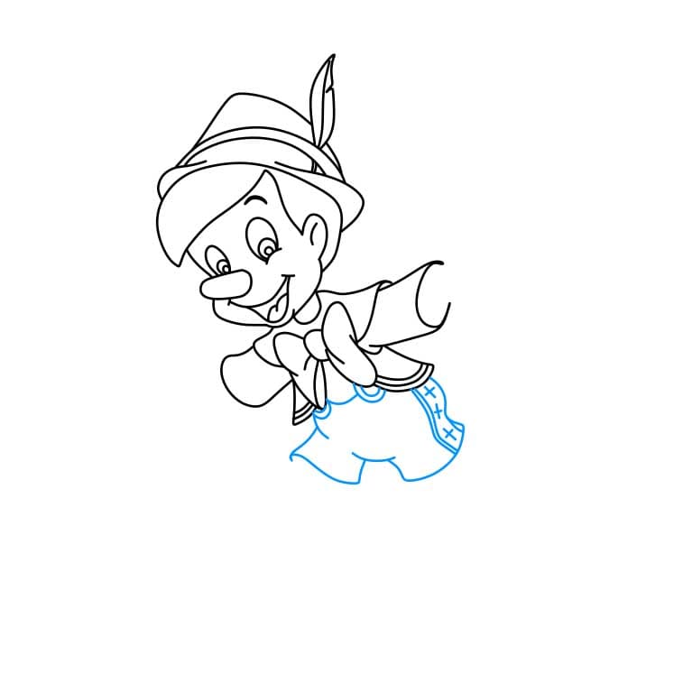Hướng dẫn cách vẽ cậu bé người gỗ ( Pinocchio) chi tiết từng bước - Bước 6