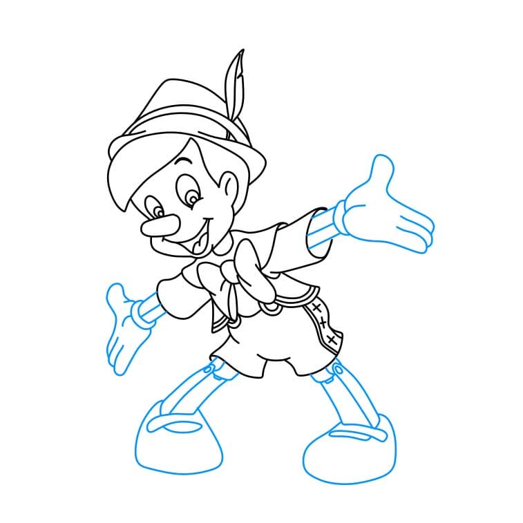 Hướng dẫn cách vẽ cậu bé người gỗ ( Pinocchio) chi tiết từng bước - Bước 7
