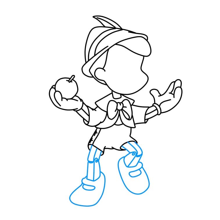 Hướng dẫn cách vẽ cậu bé người gỗ ( Pinocchio) đơn giản cho bé - Bước 6