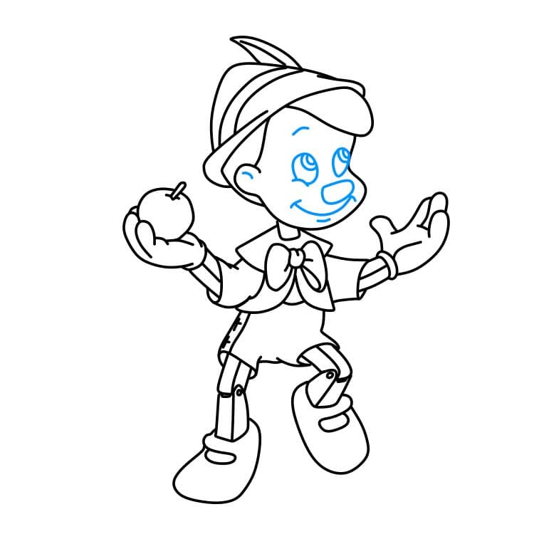 Hướng dẫn cách vẽ cậu bé người gỗ ( Pinocchio) đơn giản cho bé - Bước 7