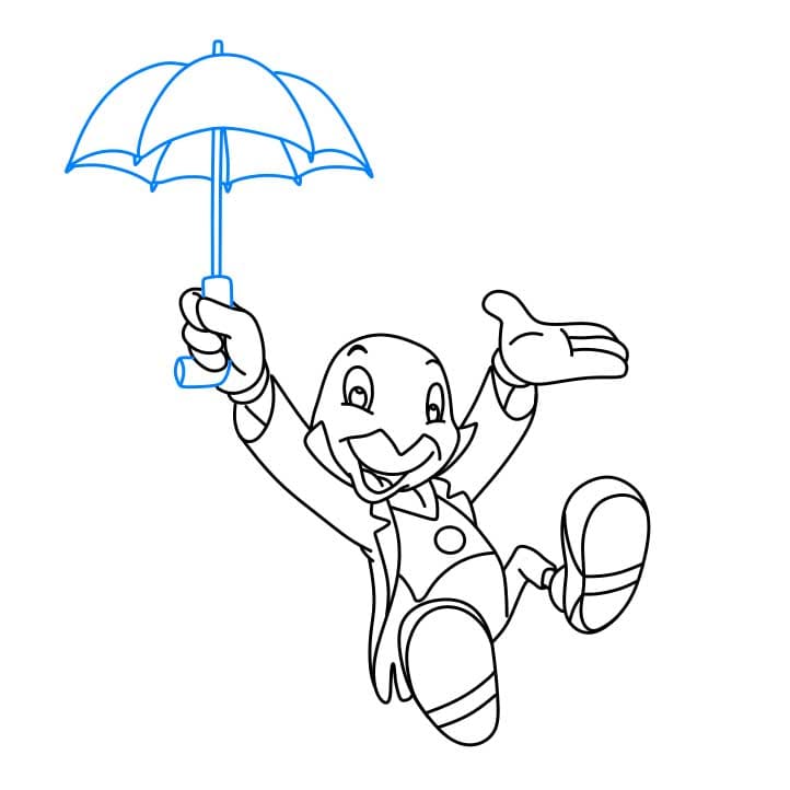 Hướng dẫn cách vẽ chú dế Jiminy đang cầm ô đơn giản cho bé - Bước 7