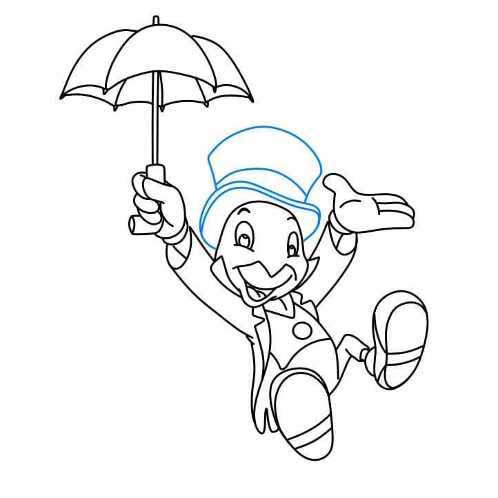 Hướng dẫn cách vẽ chú dế Jiminy đang cầm ô đơn giản cho bé - Bước 8