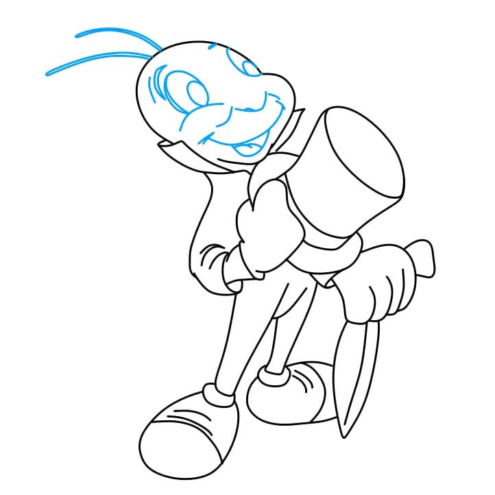 Hướng dẫn cách vẽ chú dế Jiminy đơn giản cho bé - Bước 6