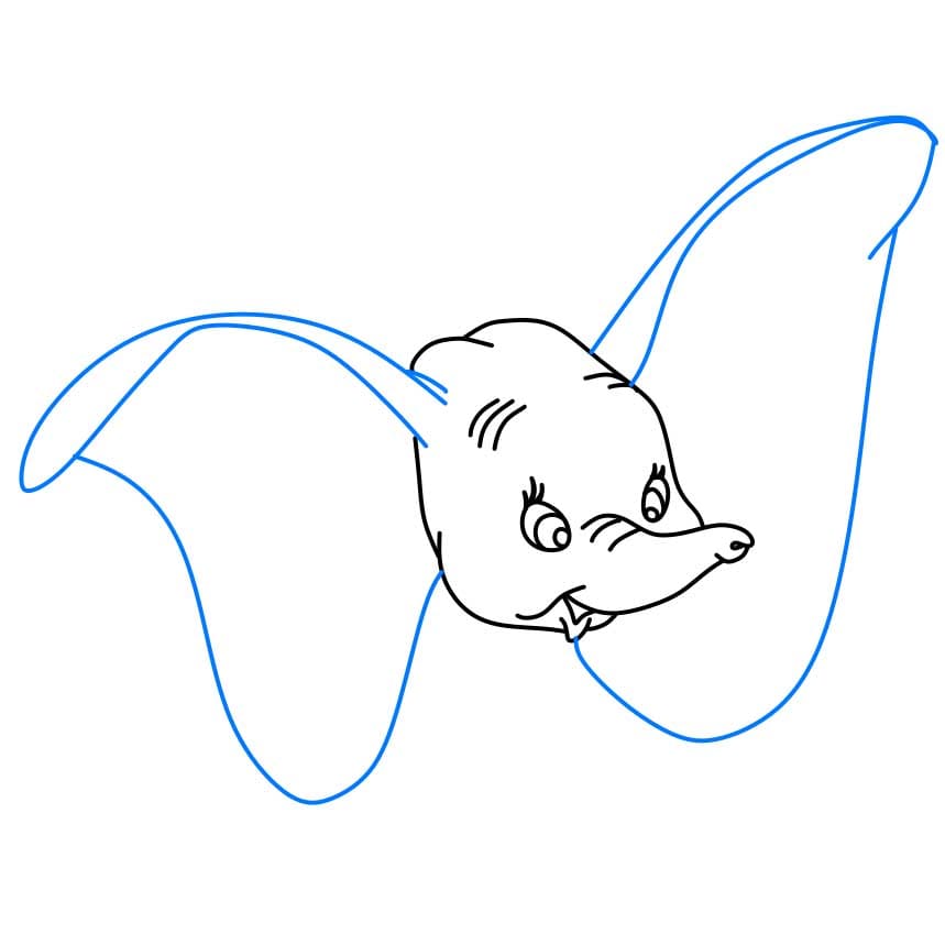 Hướng dẫn cách vẽ Dumbo màu tím đang vui vẻ - Bước 3