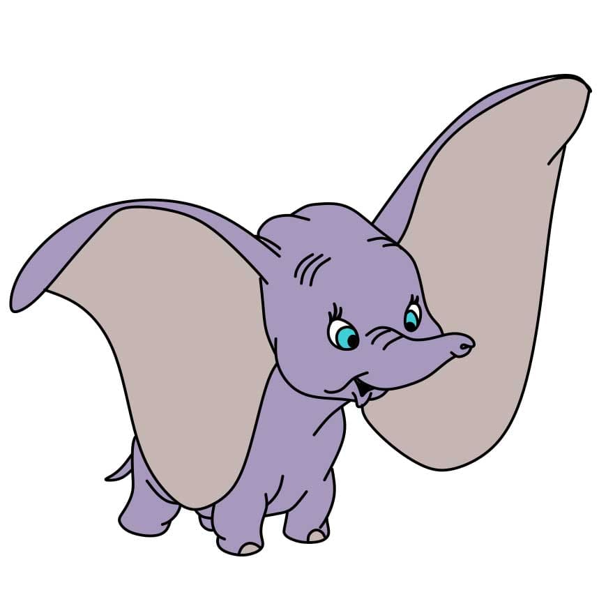 Hướng dẫn cách vẽ Dumbo màu tím đang vui vẻ