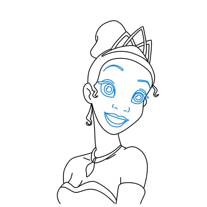 Hướng dẫn vẽ công chúa Tiana đang vui vẻ cho bé - Bước 5