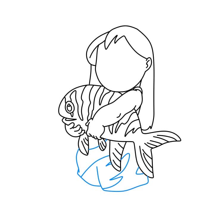 Hướng dẫn cách vẽ nhân vật Lilo Pelekai đang cầm con cá - Bước 4