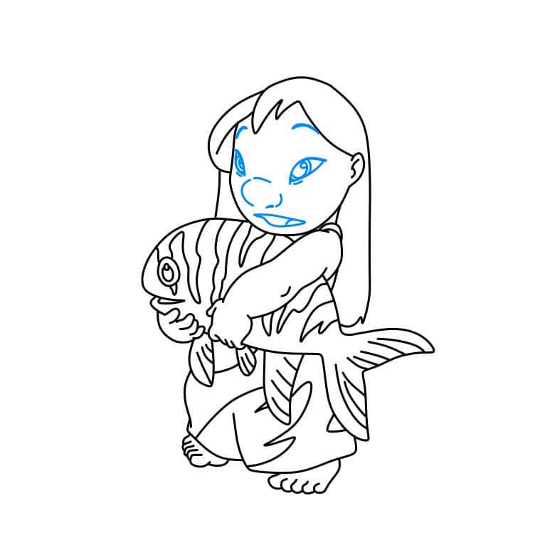 Hướng dẫn cách vẽ nhân vật Lilo Pelekai đang cầm con cá - Bước 6