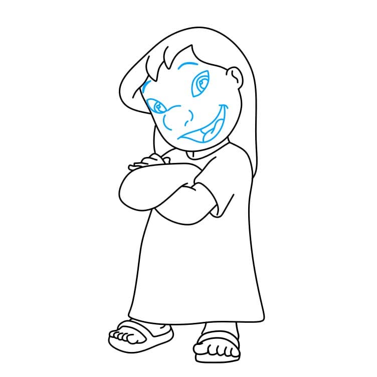 Hướng dẫn cách vẽ Lilo Pelekai chi tiết từng bước cho bé - Bước 5