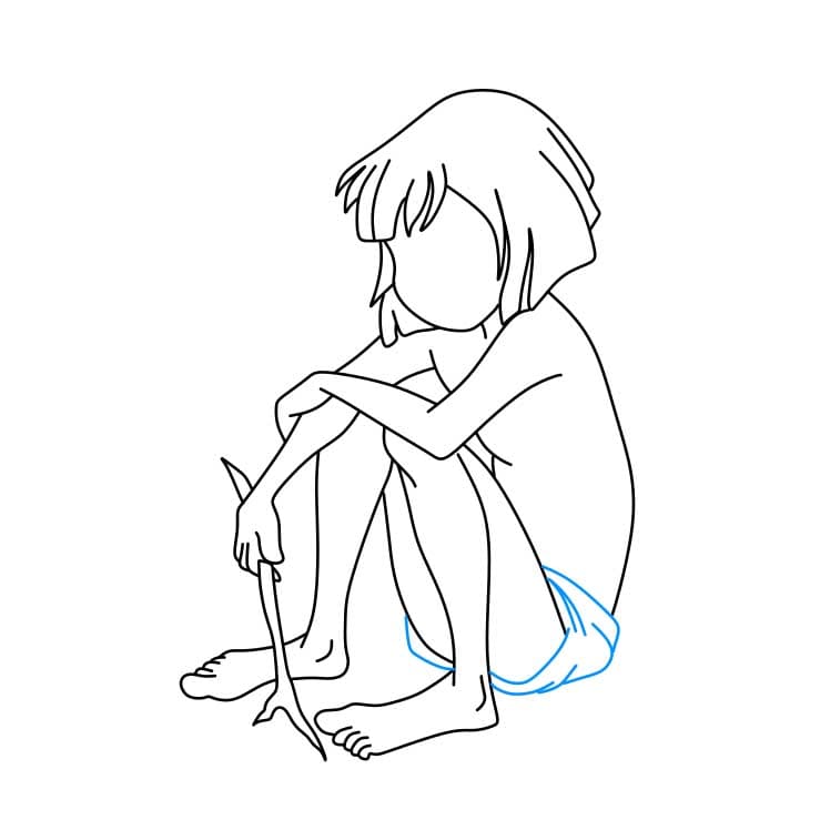 Hướng dẫn vẽ nhân vật Mowgli đang ngồi cho bé - Bước 5